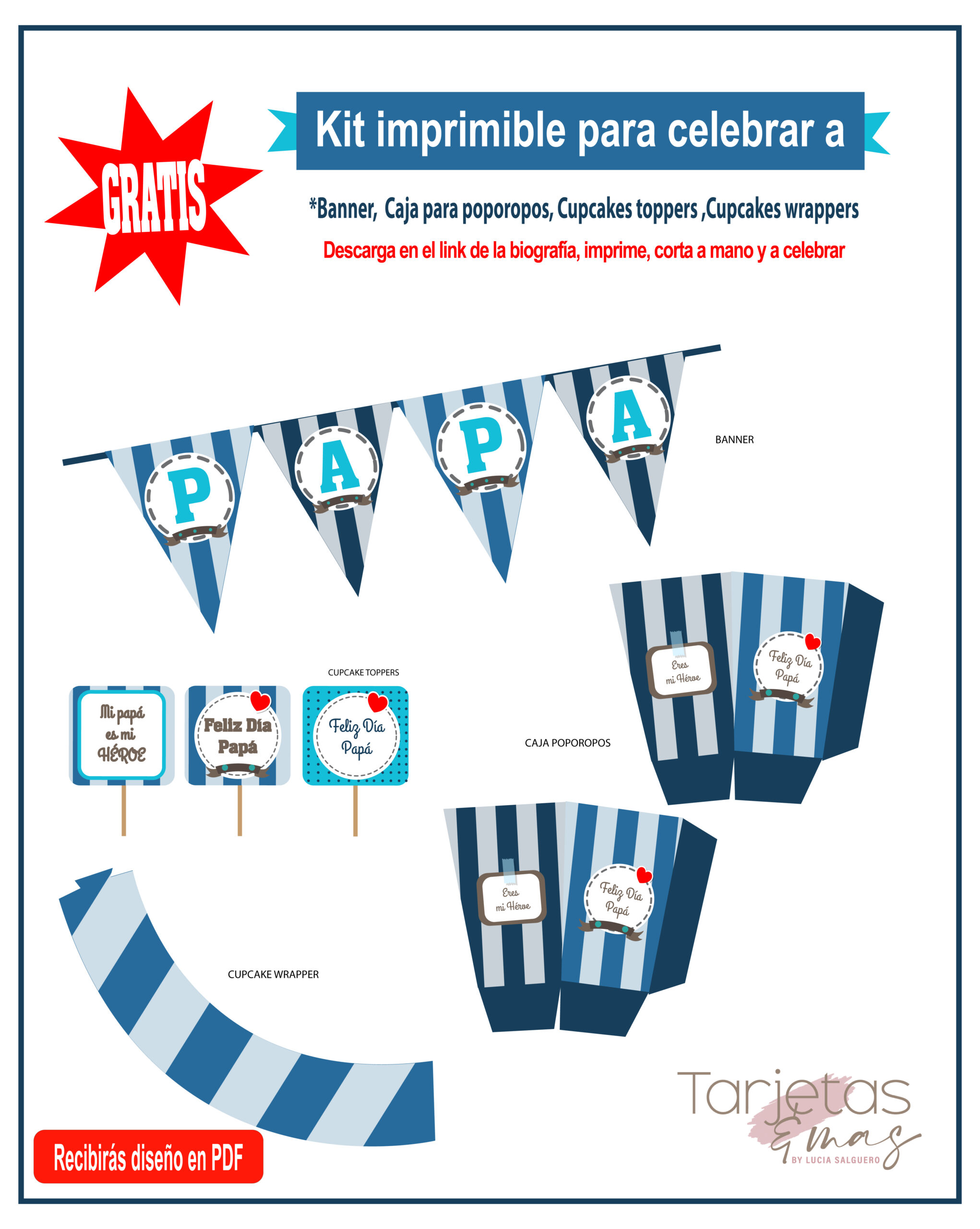 KIT IMPRIMIBLE PAPÁ GRATIS - Tarjetas y Más